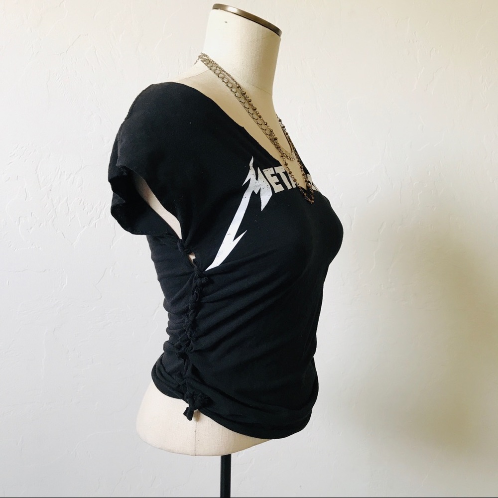 SOLD Restyled Off Shoulder Cut Up Metallica Tee - Picture 2 of 5